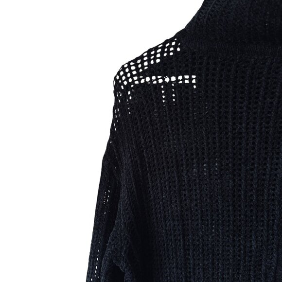 Elie Tahari Open Back Knit Fishnet Mock Neck Sweater Black Lagenlook Whimsigoth - Picture 4 of 16